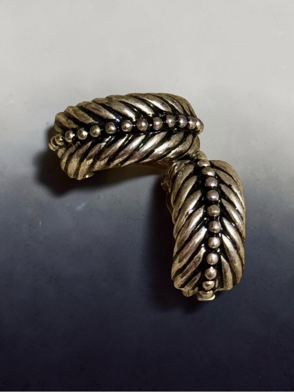 Vintage Textured Beaded Silver-Tone Hoop Clip-On Earrings